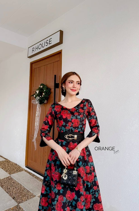 ORANGE JUICE Floras Long Sleeves Maxi Dress With Belt